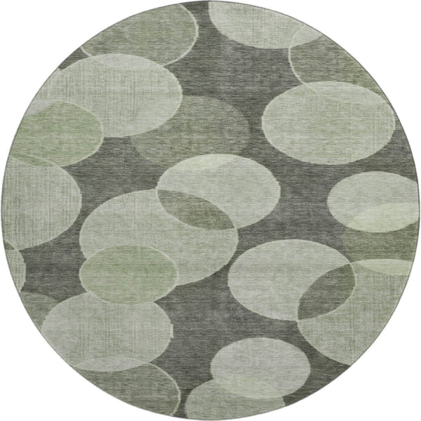 HomeRoots 8' Artichoke Green & Gray Geometric Washable Round Rug - UV Protected, Perfect for Busy Homes! 700148