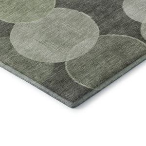 HomeRoots 8' Artichoke Green & Gray Geometric Washable Round Rug - UV Protected, Perfect for Busy Homes! 700148