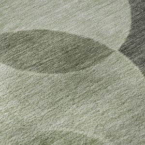 HomeRoots 8' Artichoke Green & Gray Geometric Washable Round Rug - UV Protected, Perfect for Busy Homes! 700148