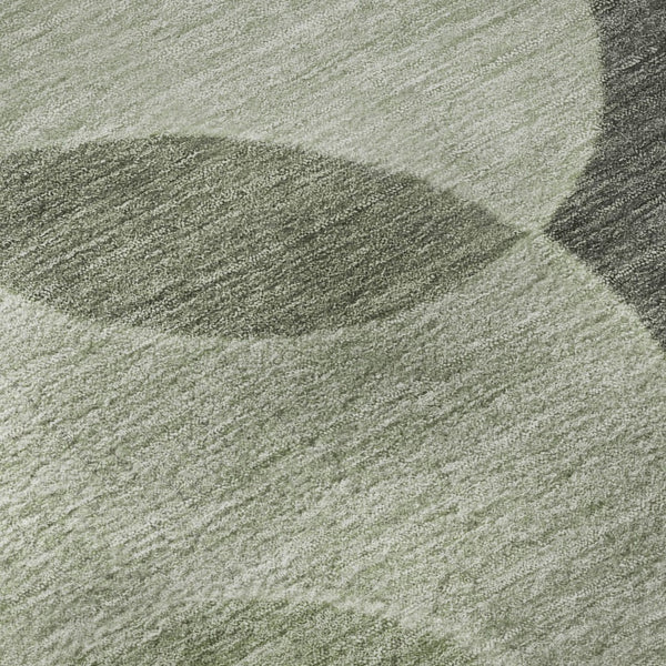 HomeRoots 8' Artichoke Green & Gray Geometric Washable Round Rug - UV Protected, Perfect for Busy Homes! 700148