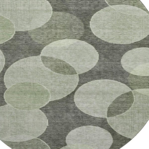 HomeRoots 8' Artichoke Green & Gray Geometric Washable Round Rug - UV Protected, Perfect for Busy Homes! 700148