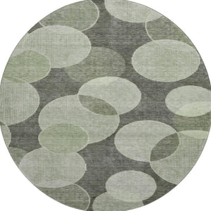 HomeRoots 8' Artichoke Green & Gray Geometric Washable Round Rug - UV Protected, Perfect for Busy Homes! 700148