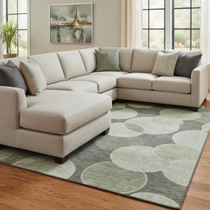 HomeRoots 8' X 10' Artichoke Green & Gray Geometric Area Rug - Washable, UV Protected, Perfect for High Traffic Areas 700149