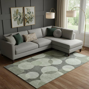 HomeRoots 9' X 12' Artichoke Green & Gray Geometric Area Rug - Washable, UV Protected, Stylish & Durable Design 700150