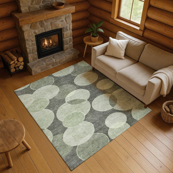 HomeRoots 9' X 12' Artichoke Green & Gray Geometric Area Rug - Washable, UV Protected, Stylish & Durable Design 700150