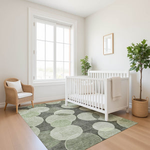 HomeRoots 9' X 12' Artichoke Green & Gray Geometric Area Rug - Washable, UV Protected, Stylish & Durable Design 700150