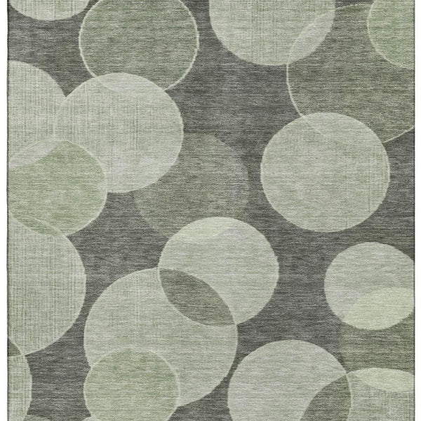 HomeRoots 9' X 12' Artichoke Green & Gray Geometric Area Rug - Washable, UV Protected, Stylish & Durable Design 700150