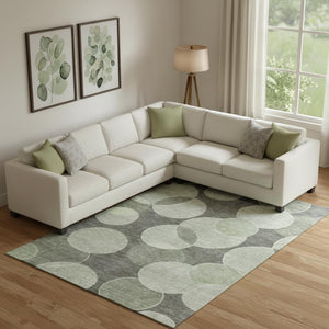 HomeRoots 10' X 14' Artichoke Green Geometric Washable Area Rug with UV Protection for Modern Living Spaces 700151