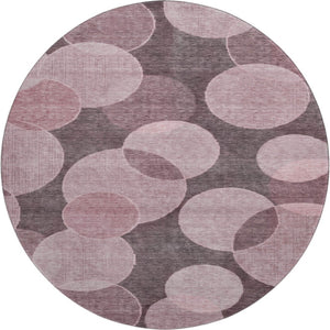 HomeRoots 8' Blush and Pink Geometric Round Rug – Washable, UV-Protected, Durable, Stylish for Any Space! 700154