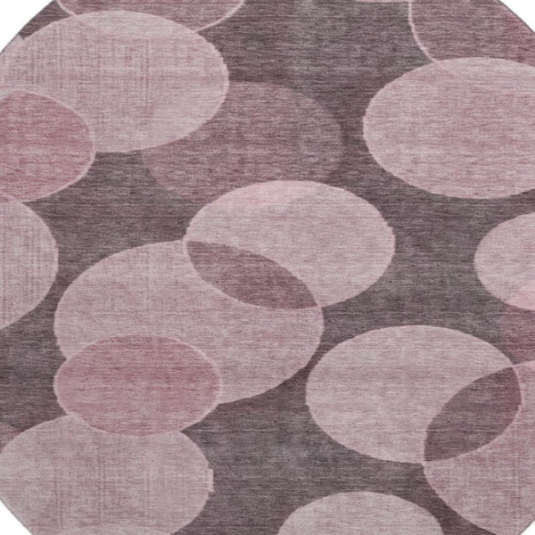 HomeRoots 8' Blush and Pink Geometric Round Rug – Washable, UV-Protected, Durable, Stylish for Any Space! 700154