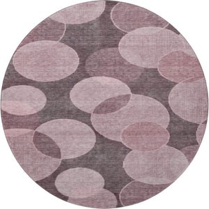 HomeRoots 8' Blush and Pink Geometric Round Rug – Washable, UV-Protected, Durable, Stylish for Any Space! 700154