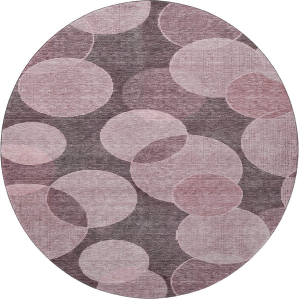 HomeRoots 8' Blush and Pink Geometric Round Rug – Washable, UV-Protected, Durable, Stylish for Any Space! 700154