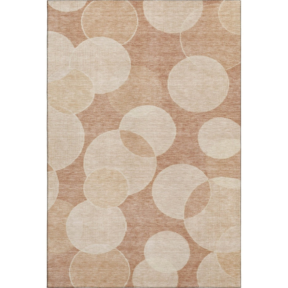 HomeRoots 5' Coral and Peach Geometric Area Rug - UV Protected, Machine-Washable, Soft, Durable Design for Homes 700159