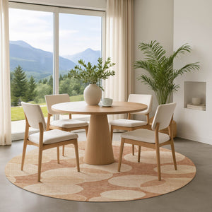 HomeRoots 8' Coral and Peach Geometric Washable Round Rug - UV Protected, Stain Resistant, Non-Slip Backing 700160