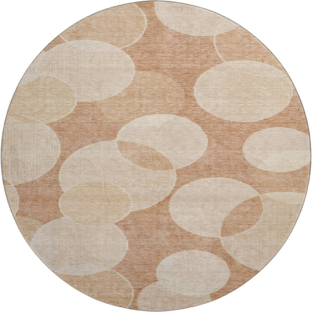 HomeRoots 8' Coral and Peach Geometric Washable Round Rug - UV Protected, Stain Resistant, Non-Slip Backing 700160