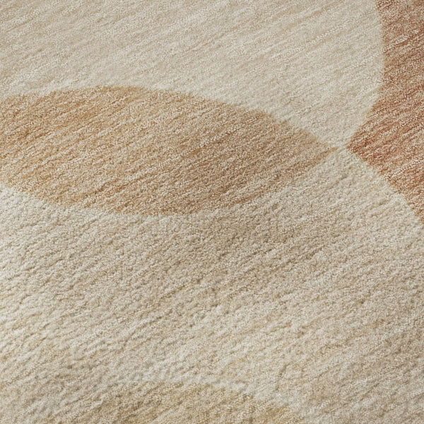 HomeRoots 8' Coral and Peach Geometric Washable Round Rug - UV Protected, Stain Resistant, Non-Slip Backing 700160
