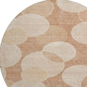HomeRoots 8' Coral and Peach Geometric Washable Round Rug - UV Protected, Stain Resistant, Non-Slip Backing 700160