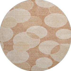 HomeRoots 8' Coral and Peach Geometric Washable Round Rug - UV Protected, Stain Resistant, Non-Slip Backing 700160