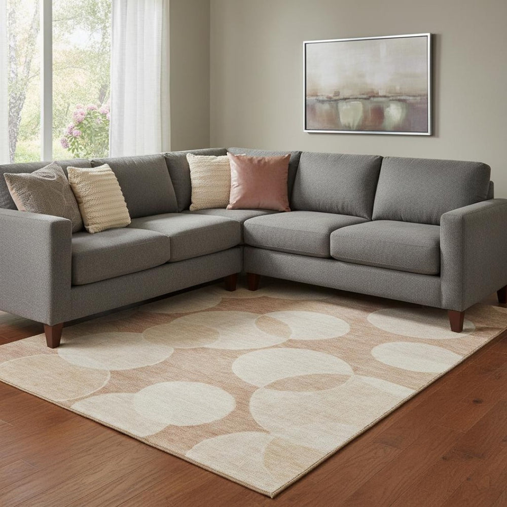 HomeRoots 8' X 10' Coral & Peach Geometric Area Rug - Washable, UV Protected, Durable for Busy Homes & Style 700161