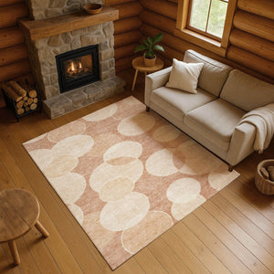 HomeRoots 10' X 14' Coral and Peach Geometric Area Rug - Durable, Washable, UV-Protected for Family Spaces 700163