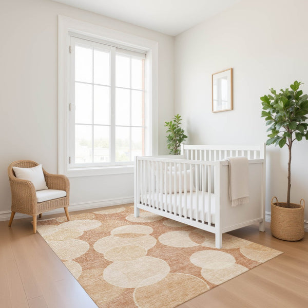 HomeRoots 10' X 14' Coral and Peach Geometric Area Rug - Durable, Washable, UV-Protected for Family Spaces 700163