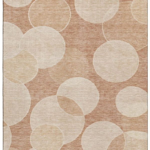 HomeRoots 10' X 14' Coral and Peach Geometric Area Rug - Durable, Washable, UV-Protected for Family Spaces 700163