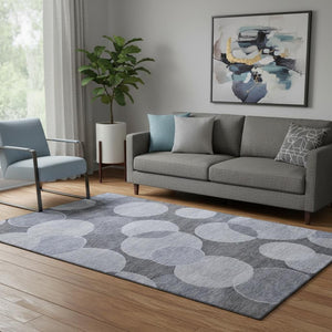 HomeRoots 5' X 8' Denim Blue & Sky Blue Geometric Washable Rug with UV Protection - Ideal for Family Spaces! 700165