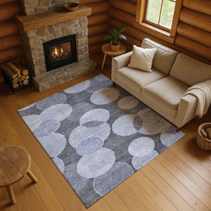 HomeRoots 5' X 8' Denim Blue & Sky Blue Geometric Washable Rug with UV Protection - Ideal for Family Spaces! 700165