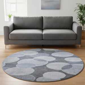 HomeRoots 8' Stylish Denim Blue Geometric Round Rug - Washable, UV Protected, Perfect for Busy Homes & Spaces 700166