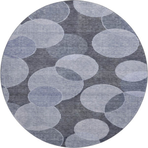 HomeRoots 8' Stylish Denim Blue Geometric Round Rug - Washable, UV Protected, Perfect for Busy Homes & Spaces 700166