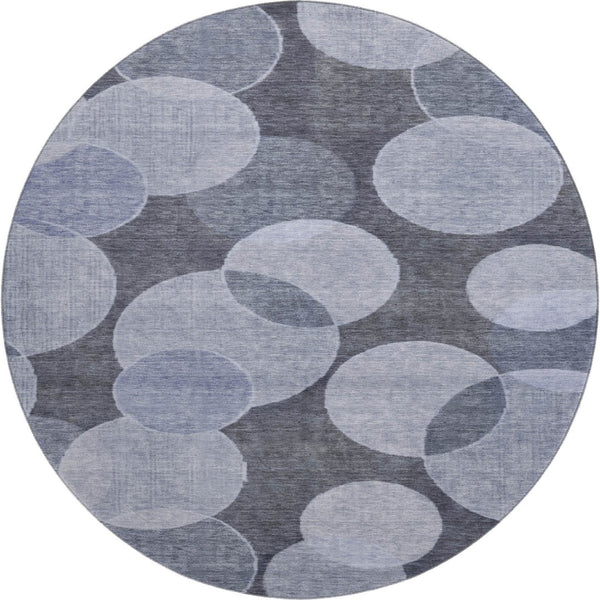 HomeRoots 8' Stylish Denim Blue Geometric Round Rug - Washable, UV Protected, Perfect for Busy Homes & Spaces 700166