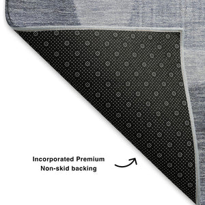 HomeRoots 8' Stylish Denim Blue Geometric Round Rug - Washable, UV Protected, Perfect for Busy Homes & Spaces 700166