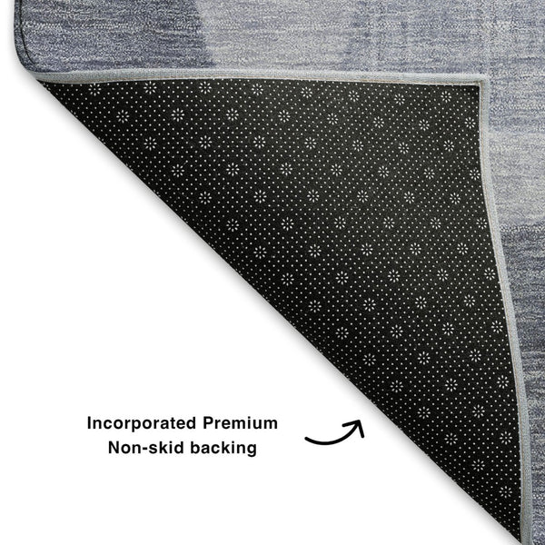 HomeRoots 8' Stylish Denim Blue Geometric Round Rug - Washable, UV Protected, Perfect for Busy Homes & Spaces 700166