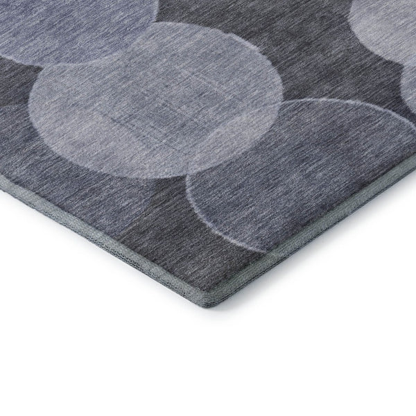 HomeRoots 8' Stylish Denim Blue Geometric Round Rug - Washable, UV Protected, Perfect for Busy Homes & Spaces 700166
