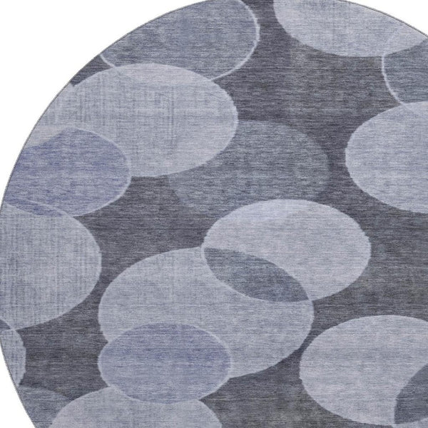 HomeRoots 8' Stylish Denim Blue Geometric Round Rug - Washable, UV Protected, Perfect for Busy Homes & Spaces 700166