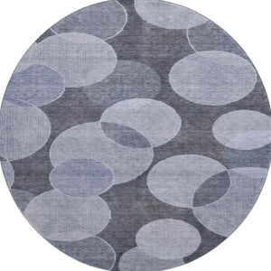 HomeRoots 8' Stylish Denim Blue Geometric Round Rug - Washable, UV Protected, Perfect for Busy Homes & Spaces 700166