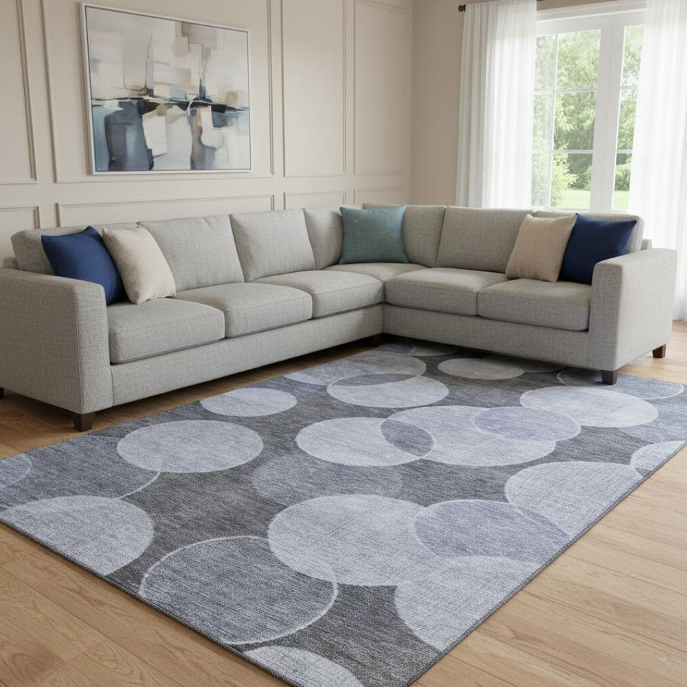HomeRoots 8' X 10' Denim Blue Geometric Area Rug – Washable, Durable, UV Protected, Perfect for Modern Spaces! 700167