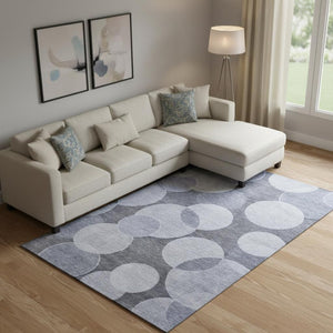 HomeRoots 9' Denim Blue & Sky Blue Geometric Area Rug – Washable, UV-Protected, Durable for Homes with Kids & Pets 700168
