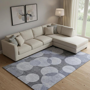 HomeRoots 10' Geometric Washable Area Rug in Denim & Sky Blue – UV Protected, Stain Resistant for Modern Living 700169
