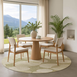 HomeRoots 8' Tan and Beige Geometric Washable Round Rug – Durable, UV-Protected, Perfect for High-Traffic Areas! 700172