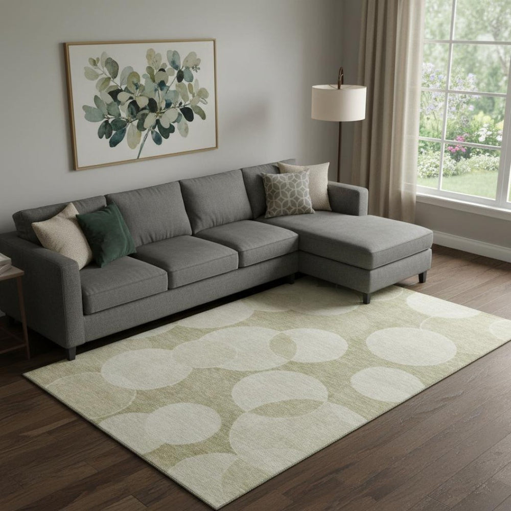 HomeRoots 9' x 12' Tan and Beige Geometric Washable Area Rug with UV Protection for Stylish High-Traffic Spaces 700174