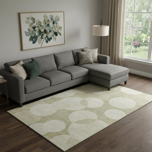 HomeRoots 9' x 12' Tan and Beige Geometric Washable Area Rug with UV Protection for Stylish High-Traffic Spaces 700174