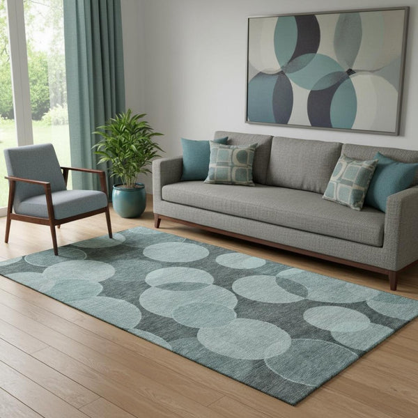 HomeRoots 5' X 8' Stylish Teal & Sky Blue Geometric Area Rug - Washable, UV Protected, Durable & Non-Slip! 700177