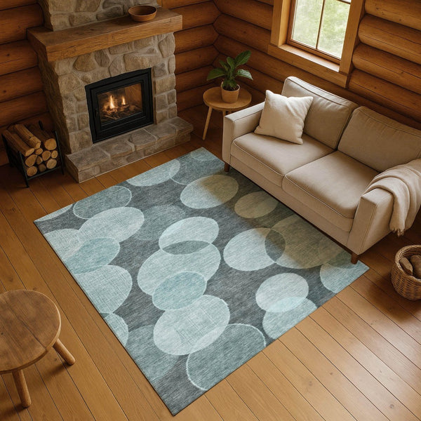 HomeRoots 5' X 8' Stylish Teal & Sky Blue Geometric Area Rug - Washable, UV Protected, Durable & Non-Slip! 700177