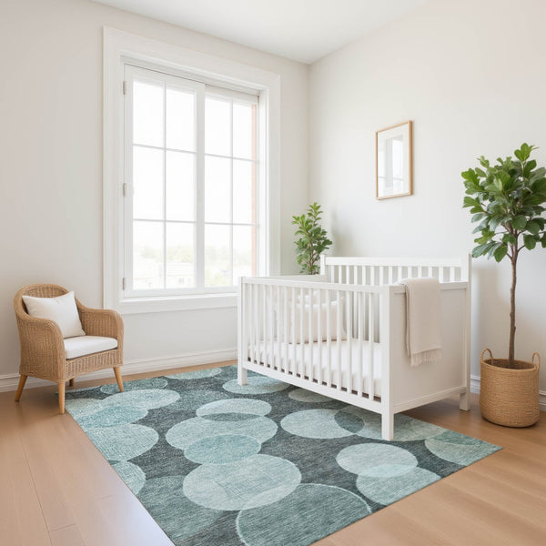 HomeRoots 5' X 8' Stylish Teal & Sky Blue Geometric Area Rug - Washable, UV Protected, Durable & Non-Slip! 700177