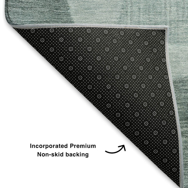HomeRoots 8' Teal and Sky Blue Geometric Round Rug - Durable, Washable, UV-Protected for Modern Spaces 700178
