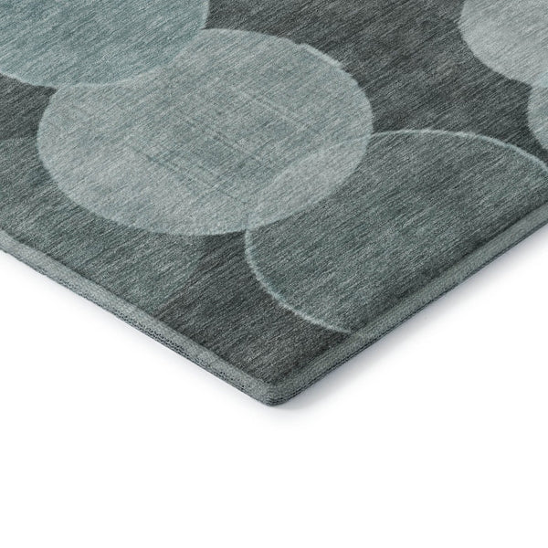 HomeRoots 8' Teal and Sky Blue Geometric Round Rug - Durable, Washable, UV-Protected for Modern Spaces 700178