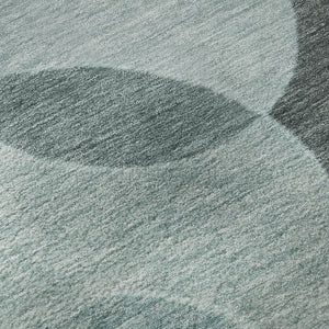HomeRoots 8' Teal and Sky Blue Geometric Round Rug - Durable, Washable, UV-Protected for Modern Spaces 700178