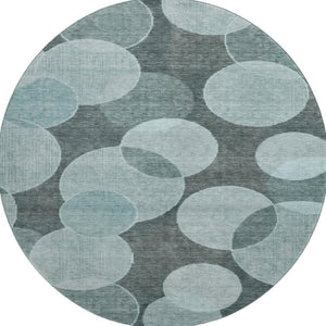 HomeRoots 8' Teal and Sky Blue Geometric Round Rug - Durable, Washable, UV-Protected for Modern Spaces 700178