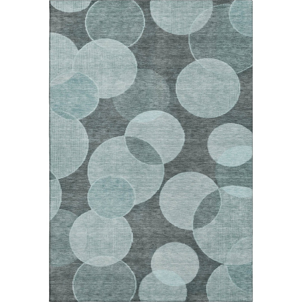 HomeRoots 9' X 12' Teal & Sky Blue Geometric Washable Area Rug - Durable, UV-Protected, Non-Slip Design for Homes 700180
